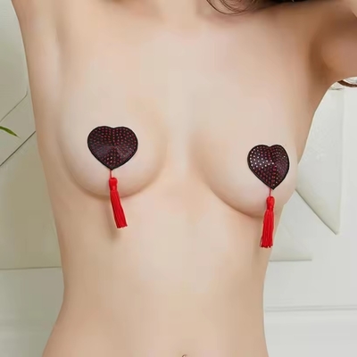 Hear Shape Strass Nipple Covers With Tassles Silicone Nipple Cups Sexy Accessories For Women