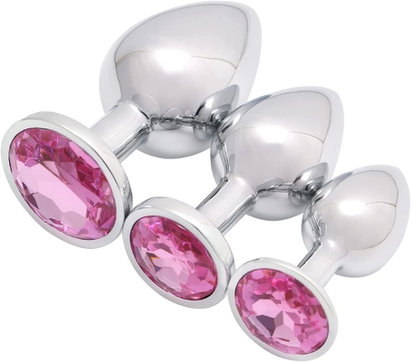 Silver Color Aluminum Alloy Anal Plugs Ana Butt Toys With Round Crystal Diamond Decoration For Sex Games