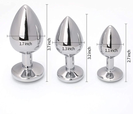 Silver Color Aluminum Alloy Anal Plugs Ana Butt Toys With Round Crystal Diamond Decoration For Sex Games