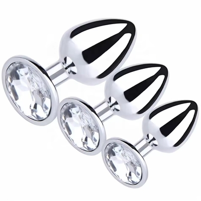 Silver Color Aluminum Alloy Anal Plugs Ana Butt Toys With Round Crystal Diamond Decoration For Sex Games