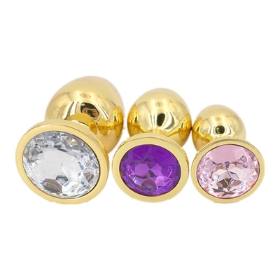 Gold Color Metal Anal Toys Anal Butt Plugs With Crystal Stone Decoration For Anal Game Play