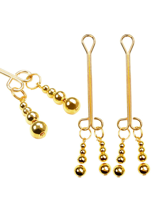 Metal Nipple Clamps With One Size Fit Design With Beads Decoration