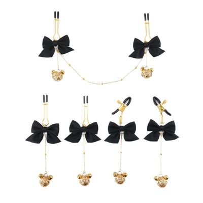 SM sex toys, bow-shaped nipple clamps, chest chain with bell nipple clamps