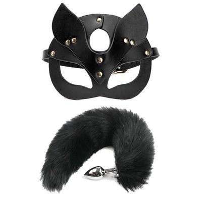 Cosplay RPG, PVC mask, metal anal plug sex toys