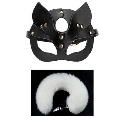 Cosplay RPG, PVC mask, metal anal plug sex toys