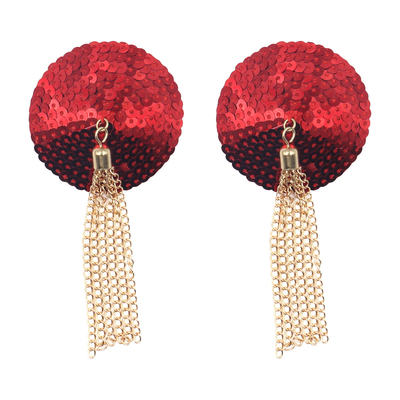 Reusable Sequins Sticky Adhesive Nipple Cover - Color Red
