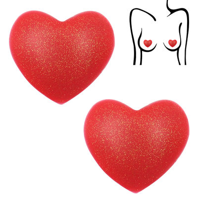 Reusable heart-shaped silicone nipple cover with glitter powder for women - color Red