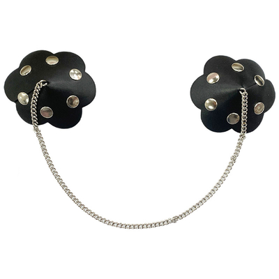 Reusable washable sticky flower nipple cover with chain - color Black