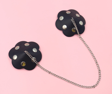 Reusable washable sticky flower nipple cover with chain - color Black