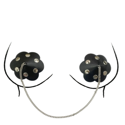 Reusable washable sticky flower nipple cover with chain - color Black