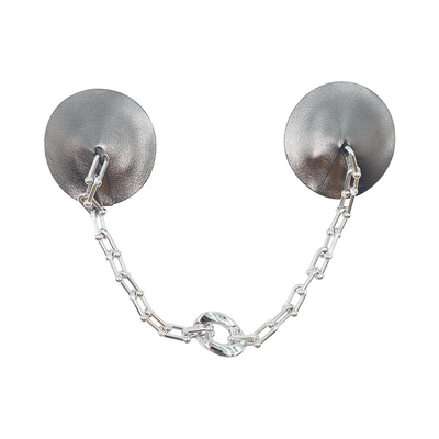 Round gray-plated acrylic nipple cover with chain