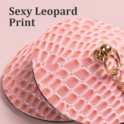 Round small square PU nipple covers with acrylic alloy chain - color Pink