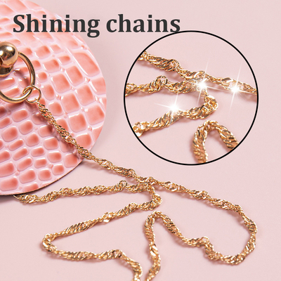 Round small square PU nipple covers with acrylic alloy chain - color Pink