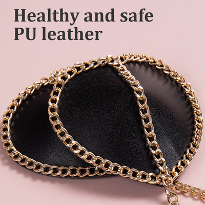 Heart-shaped PU leather nipple covers with metal chains - color Black