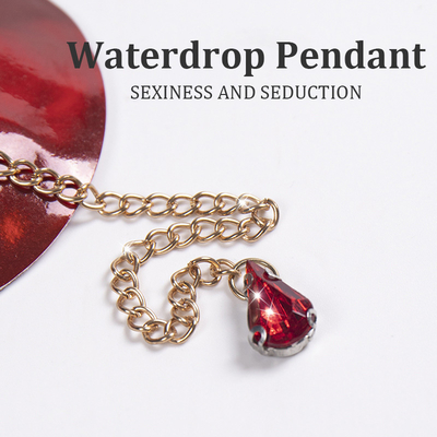 Reusable PU leather nipple covers with waterdrop pendant - color Red