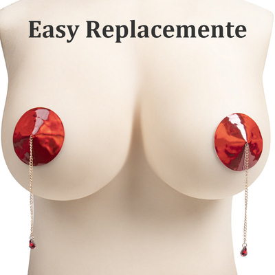 Reusable PU leather nipple covers with waterdrop pendant - color Red
