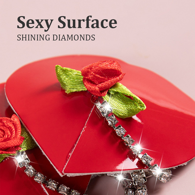 Reusable Heart-shaped PU leather nipple covers with chains and rose - color Red