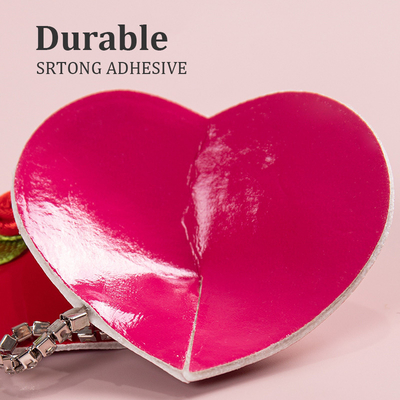 Reusable Heart-shaped PU leather nipple covers with chains and rose - color Red