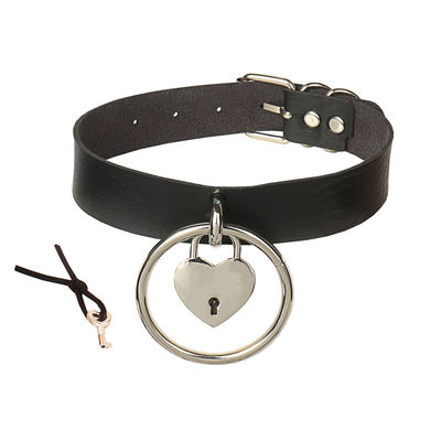 Punk Style Big Circle Leather Collar with Heart-shaped Lock