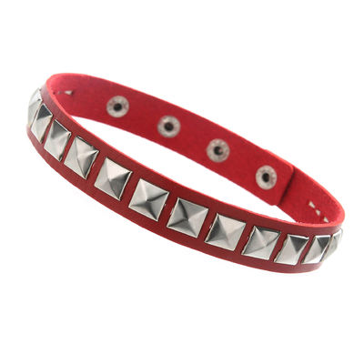 Adjustable Square Rivet Collar - Color Red
