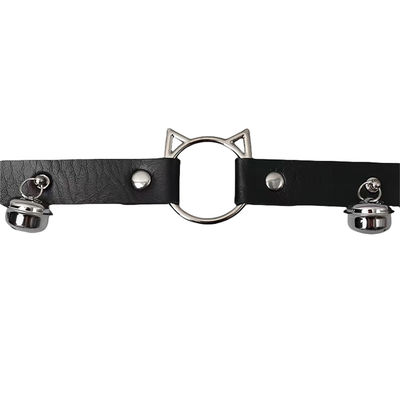​Gothic Meow Bell Collar - Edgy PU Leather Choker for Women, Black
