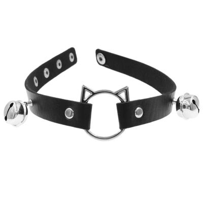 ​Gothic Meow Bell Collar - Edgy PU Leather Choker for Women, Pink