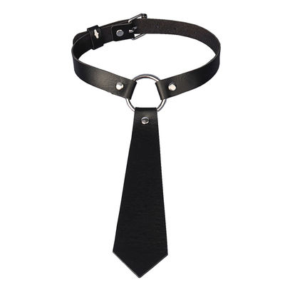 ​Tie-Style Leather BDSM Collar - For Fetish & Fashion​, Black