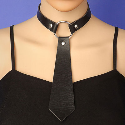 ​Tie-Style Leather BDSM Collar - For Fetish & Fashion​, Blue