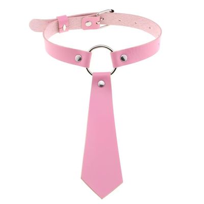 ​Tie-Style Leather BDSM Collar - For Fetish & Fashion​, Pink