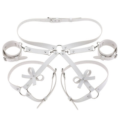 Fashion Leather Bondage Set: Belt, Thigh Band & Wrist Cuff, White
