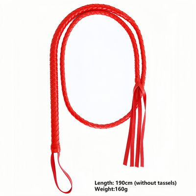 Professional BDSM Long Tail Whip in Leather, Red