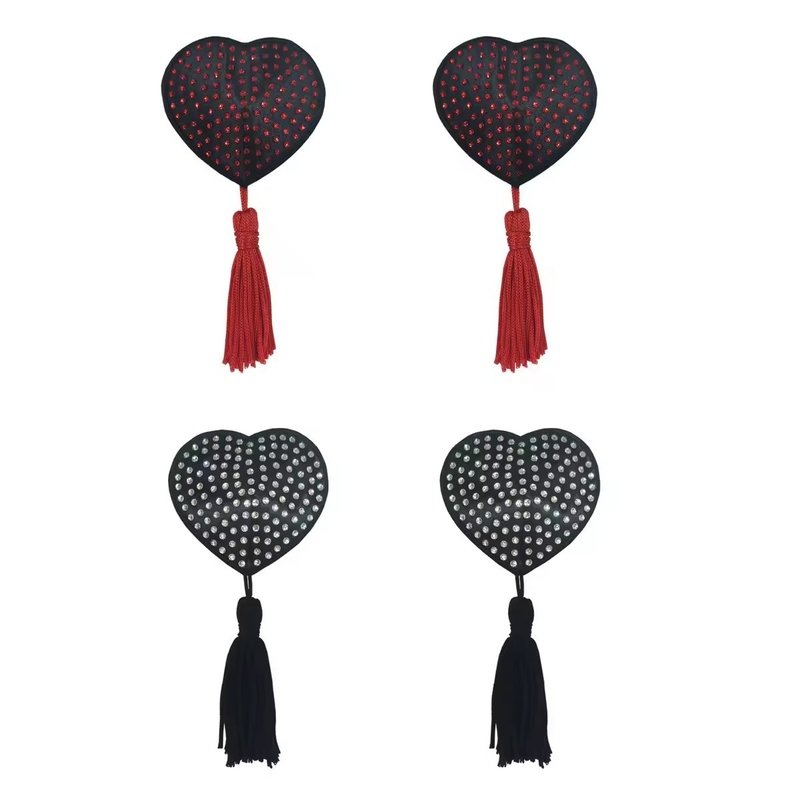 Hear Shape Strass Nipple Covers With Tassles Silicone Nipple Cups Sexy Accessories For Women