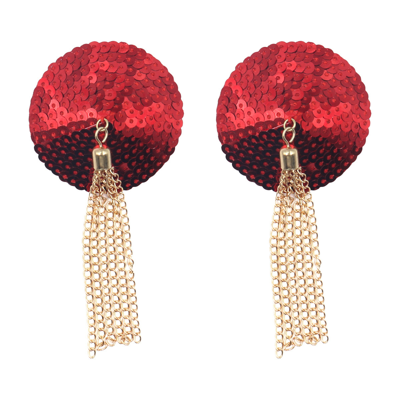 Reusable Sequins Sticky Adhesive Nipple Cover - Color Red