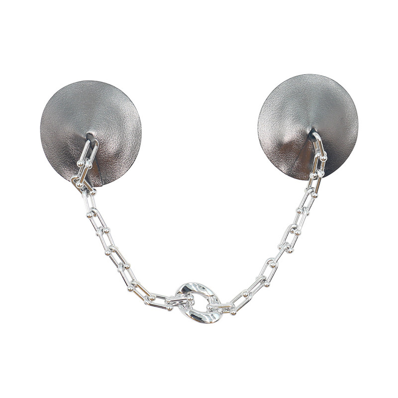 Round gray-plated acrylic nipple cover with chain