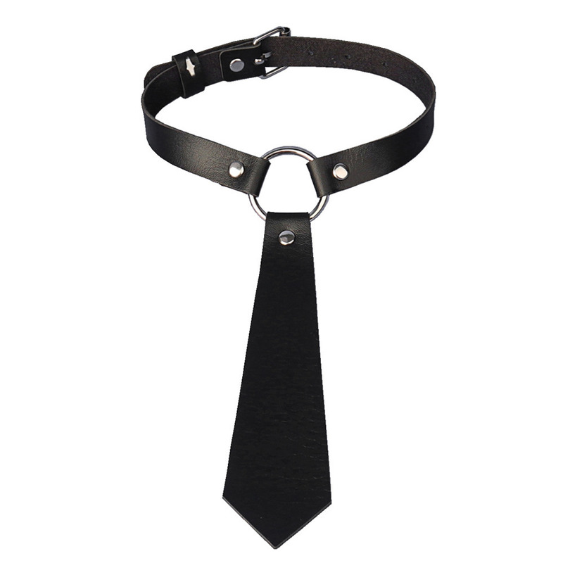 ​Tie-Style Leather BDSM Collar - For Fetish & Fashion​, Black