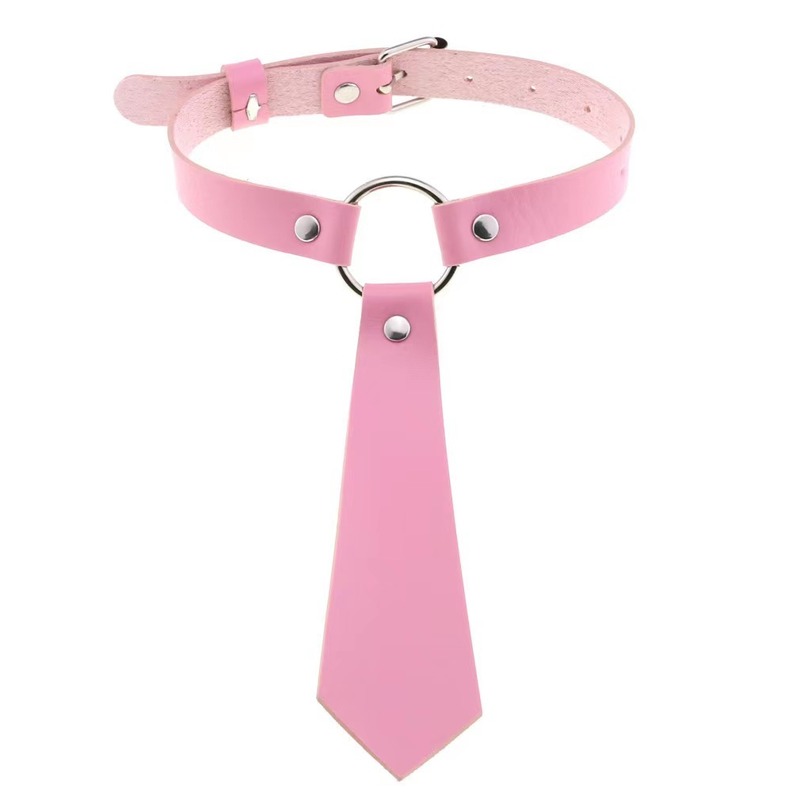 ​Tie-Style Leather BDSM Collar - For Fetish & Fashion​, Pink