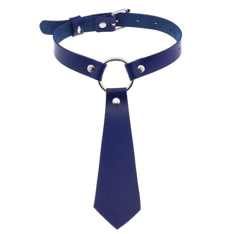 ​Tie-Style Leather BDSM Collar - For Fetish & Fashion​, Blue