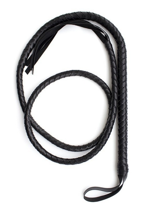 Professional BDSM Long Tail Whip in Leather, Black