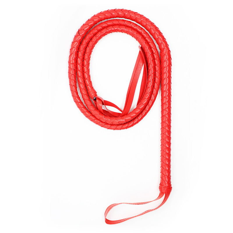 Professional BDSM Long Tail Whip in Leather, Red